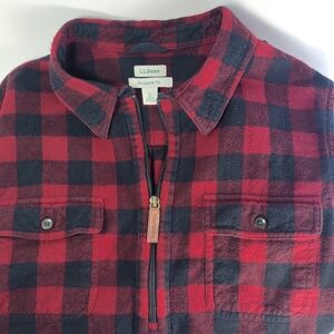 LL Bean Relaxed Fit Scotch Plaid Icon 1/4 Zip Pullover Flannel Womens Sz Large